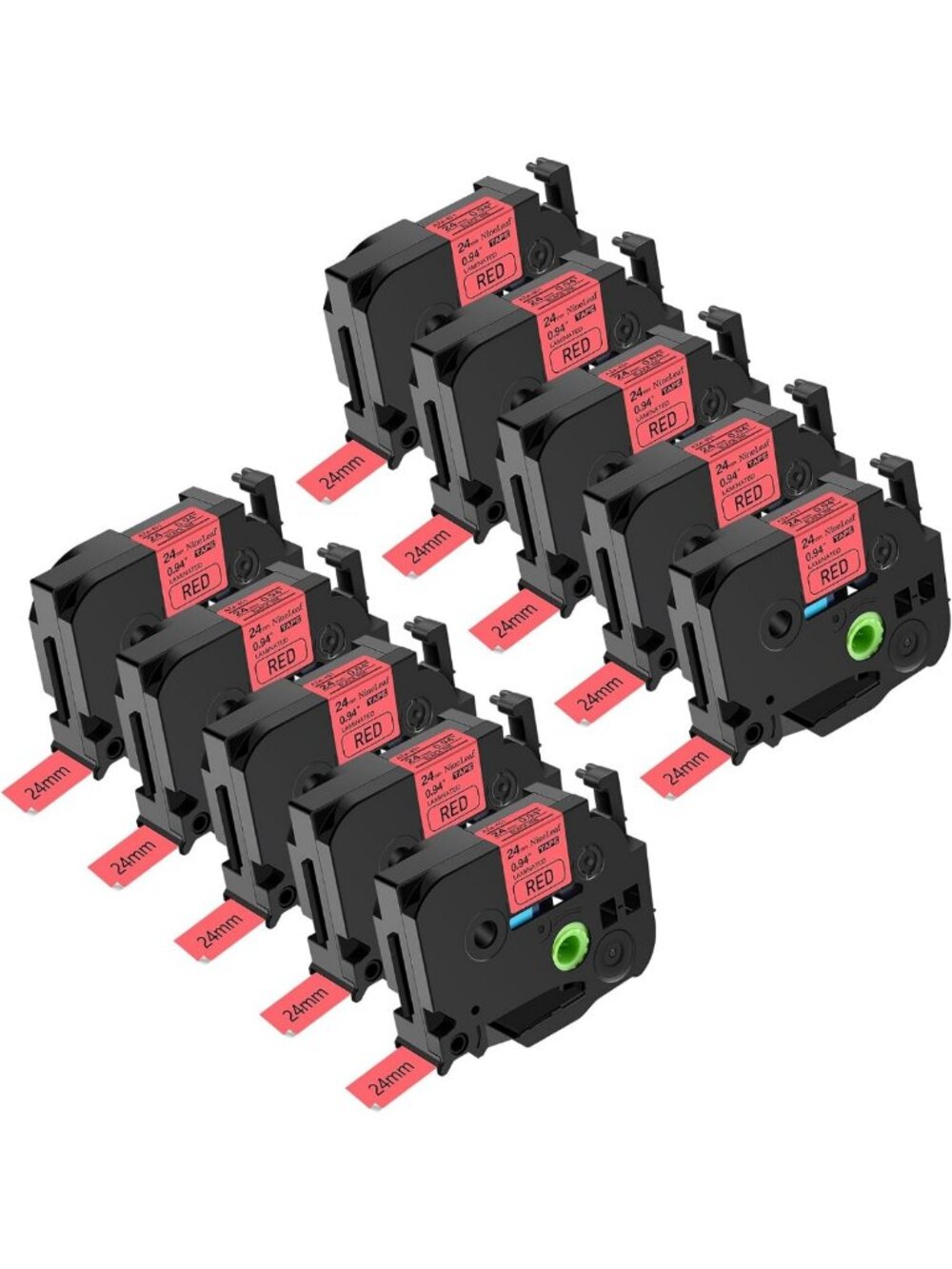 10 Pack Black on Red Label Tape Replacement for P-Touch 24mm, Compatible